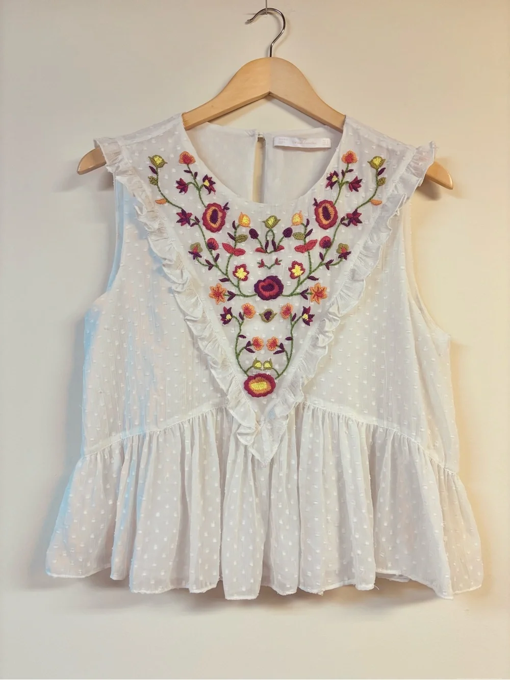 Zara White Lace Floral Embroidered Sleeveless Tank Medium - Picture 2 of 8
